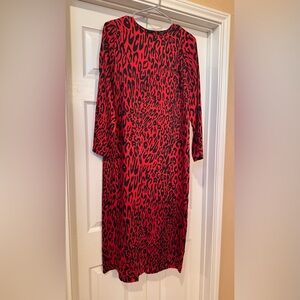 Zara Red and Black Animal Print Long Sleeve Dress